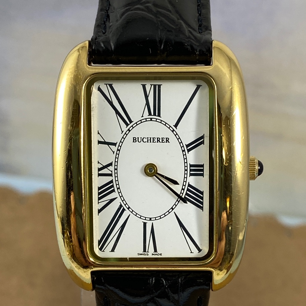18kgp Bucherer Tank Watch Black Strap Fathers Day